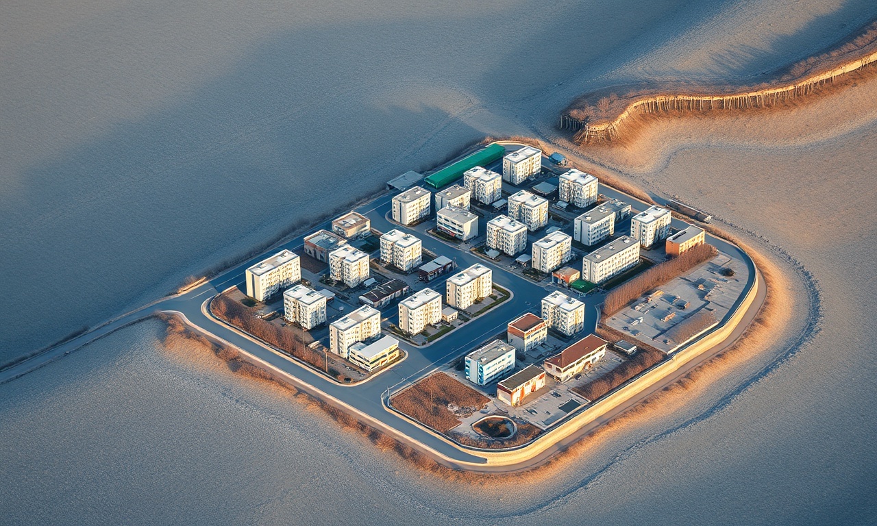 Keskin ilçesinde apartman ve konut sitelerinin izometrik görünümü, İç Anadolu stepli arka planı