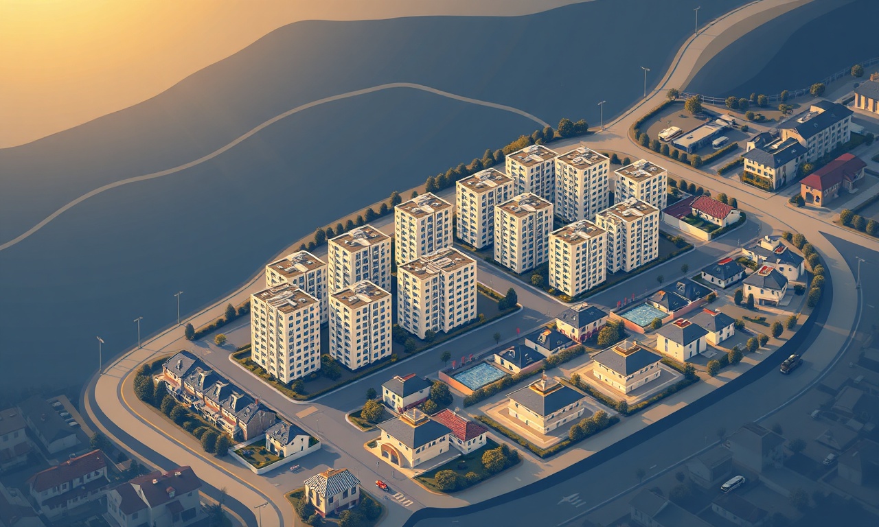 Pehlivankoy Kırklareli konut dokusu — apartman blokları ve müstakil yapılar izometrik görünüm