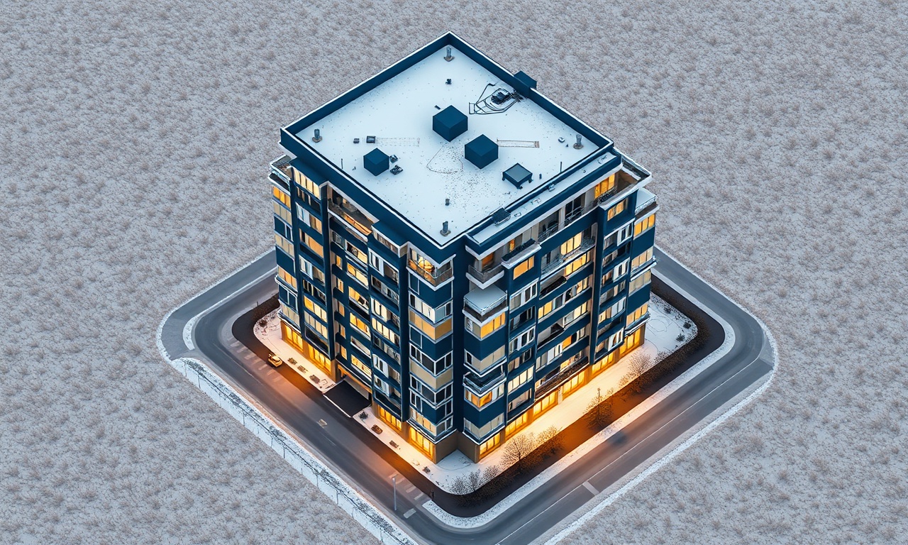 Kırşehir Merkez ilçesinde karasal iklim koşullarında çok katlı konut sitesi izometrik illüstrasyon