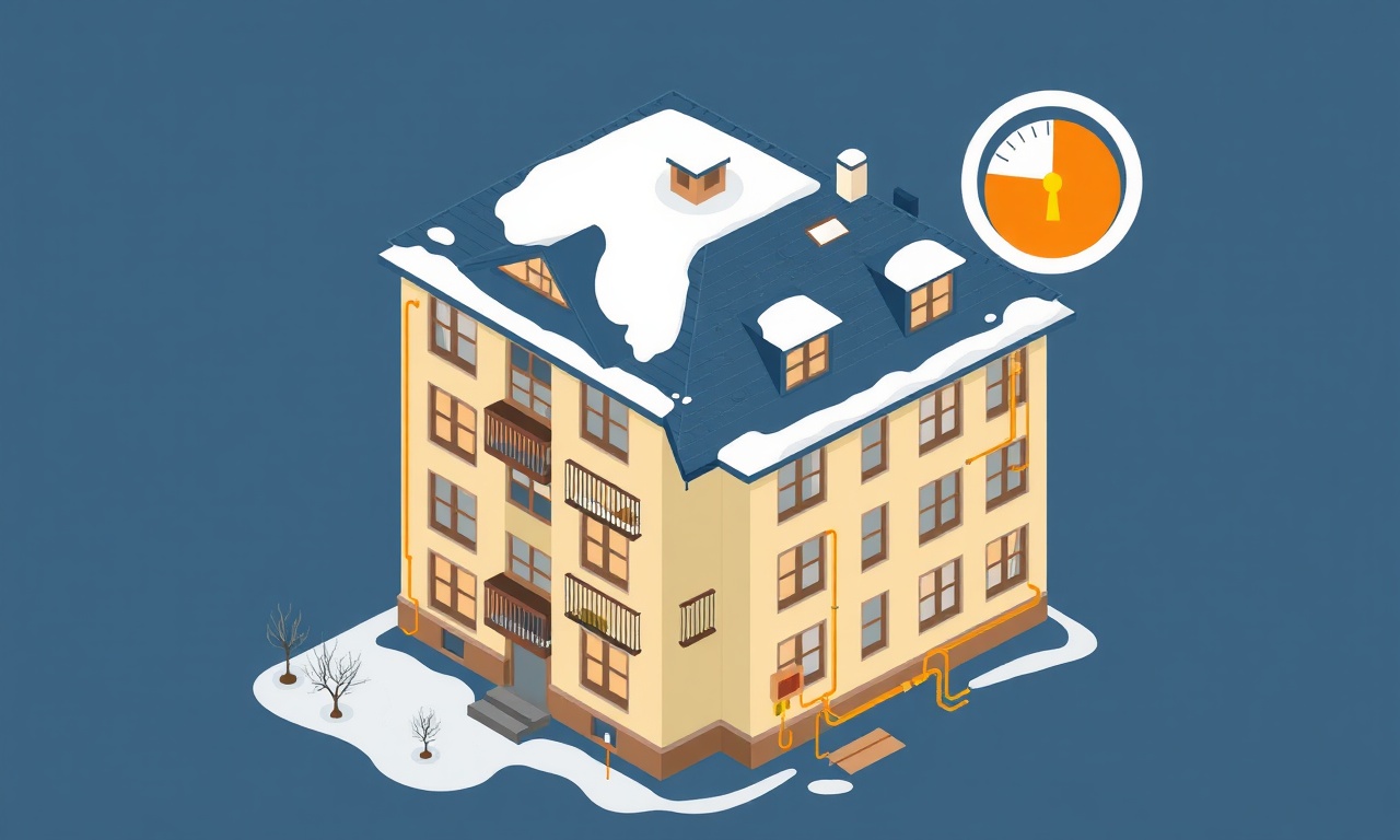 Kış koşullarında apartman bina ısıtma sistemi ve kar yönetimi izometrik illüstrasyon