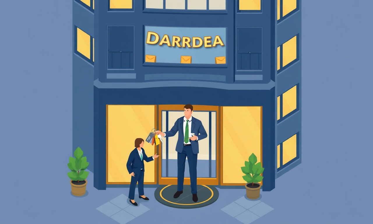 Darica'da yeni site yöneticisi devir teslim sahnesi, lacivert altın renk tonu izometrik illüstrasyon