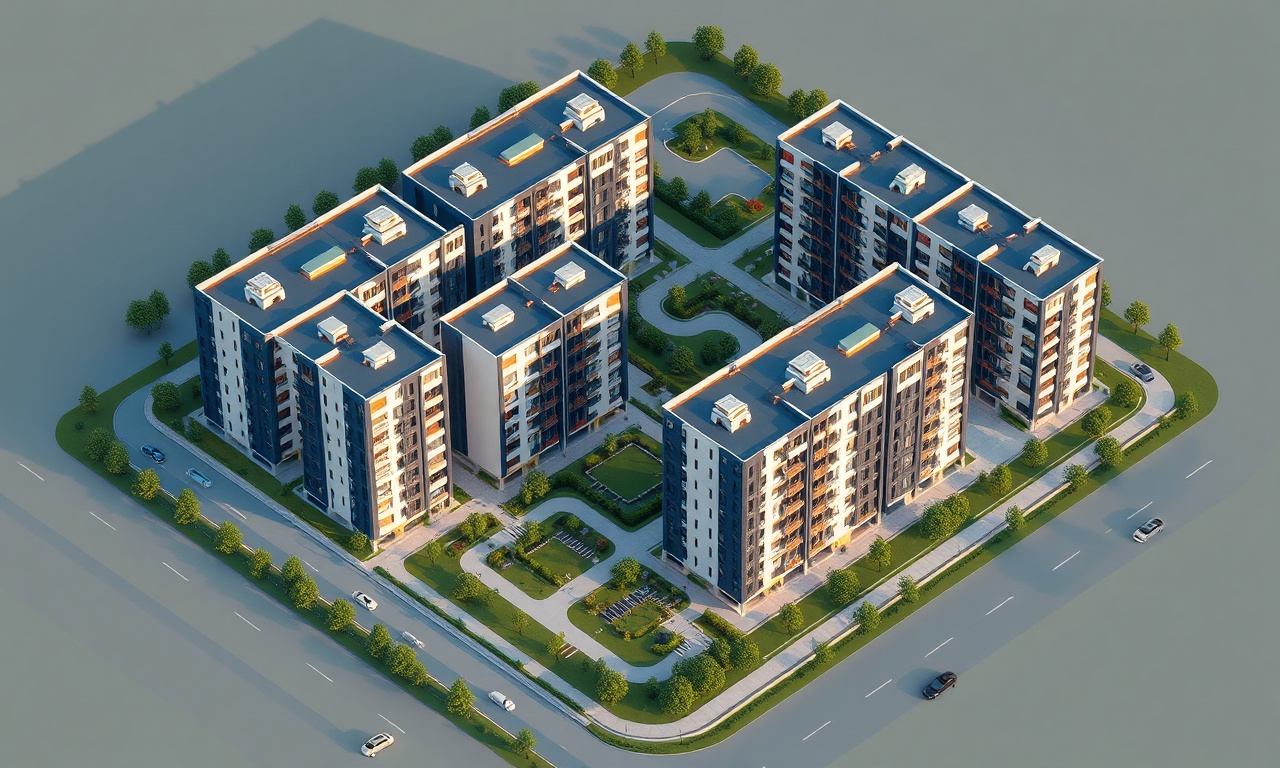 Dilovasi Kocaeli'de çok bloklu konut sitesi — izometrik illüstrasyon