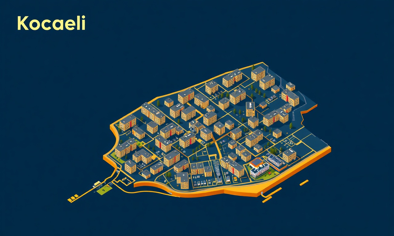 Kocaeli ilçeleri site yönetimi bölge haritası, Kartepe ve komşu ilçeler izometrik illüstrasyon
