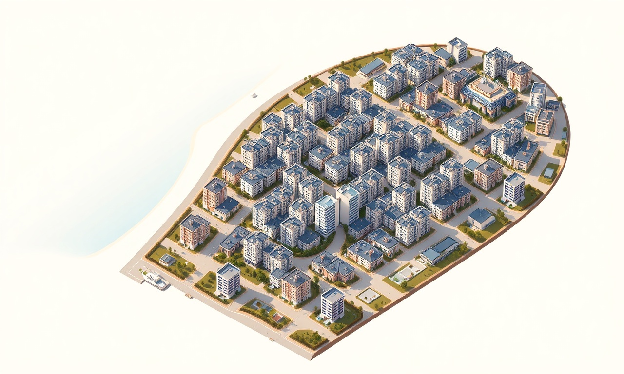 Körfez Kocaeli'de çok katlı konut siteleri ve apartman blokları, izometrik illüstrasyon