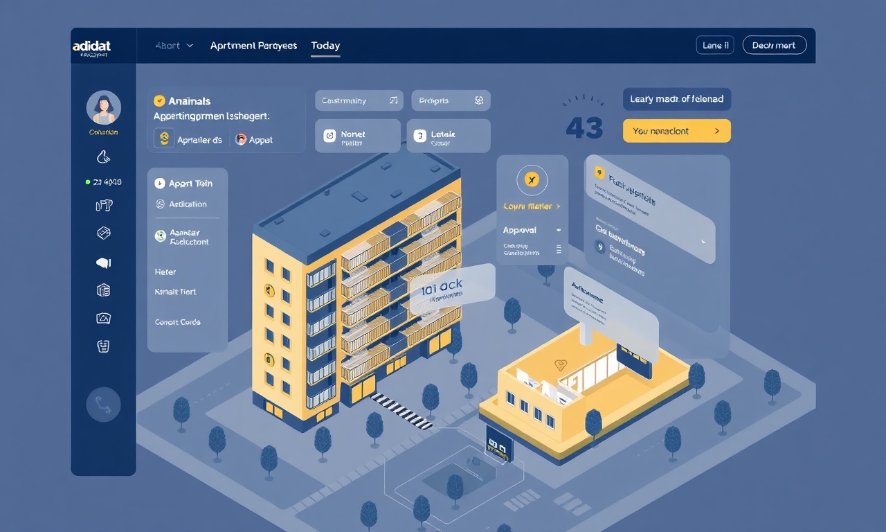 Yapay zeka destekli apartman yönetim paneli, aidat onay akışı ve arıza kayıtlarını gösteren izometrik kontrol ekranı