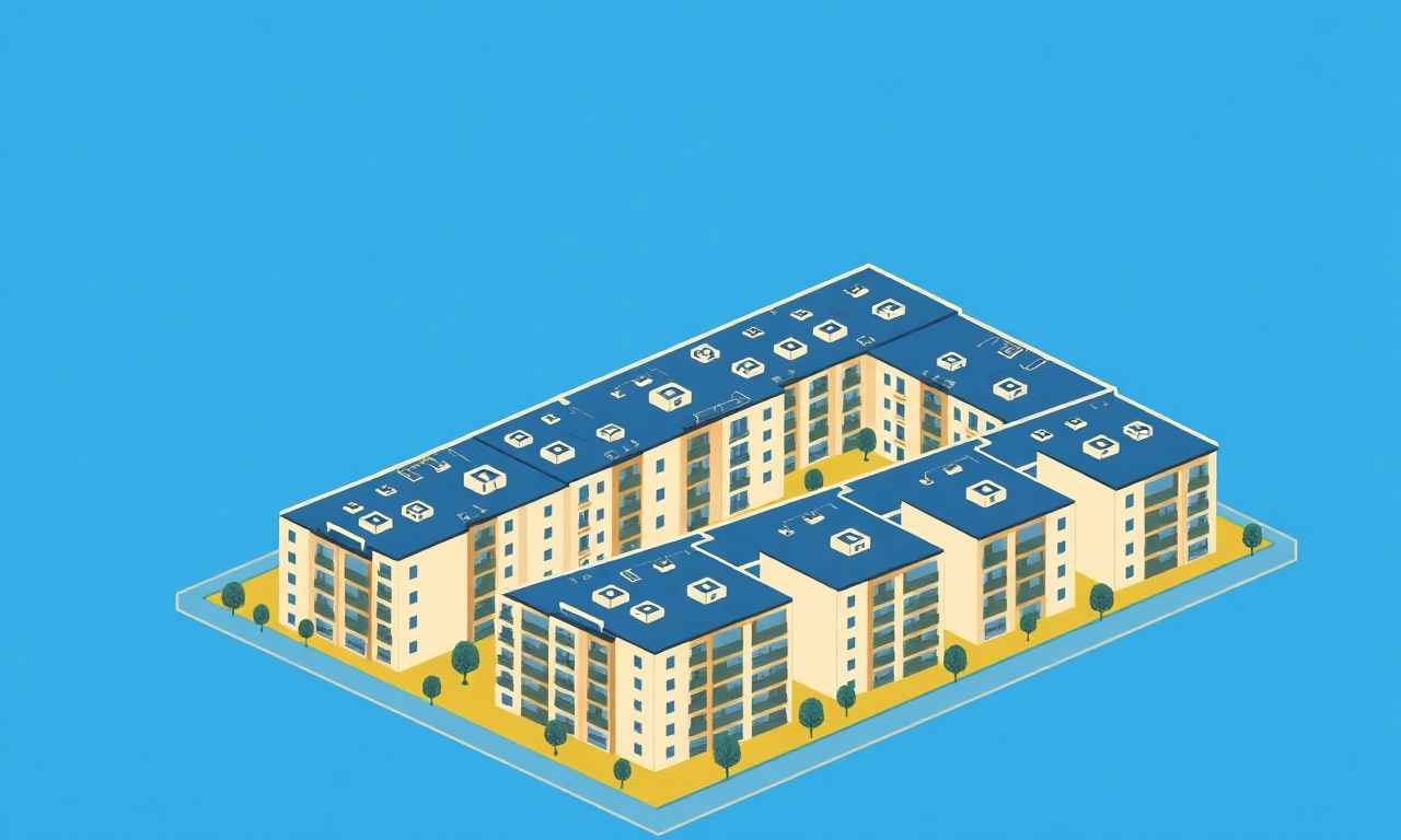 Konya şehrinde modern site ve apartman yönetimini simgeleyen izometrik illüstrasyon