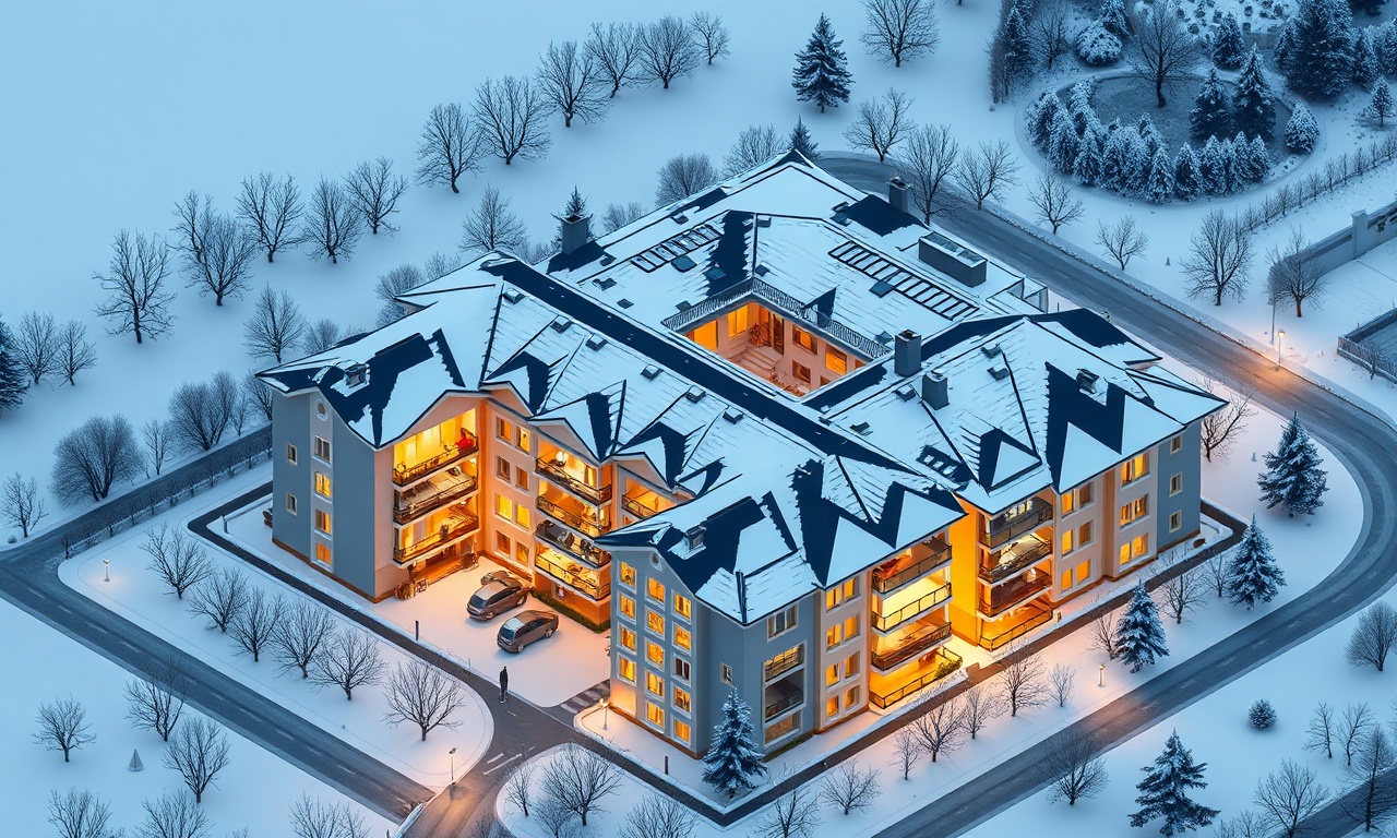 Güneysınır Konya konut silueti — iç Anadolu kışında apartman kompleksi izometrik illüstrasyon