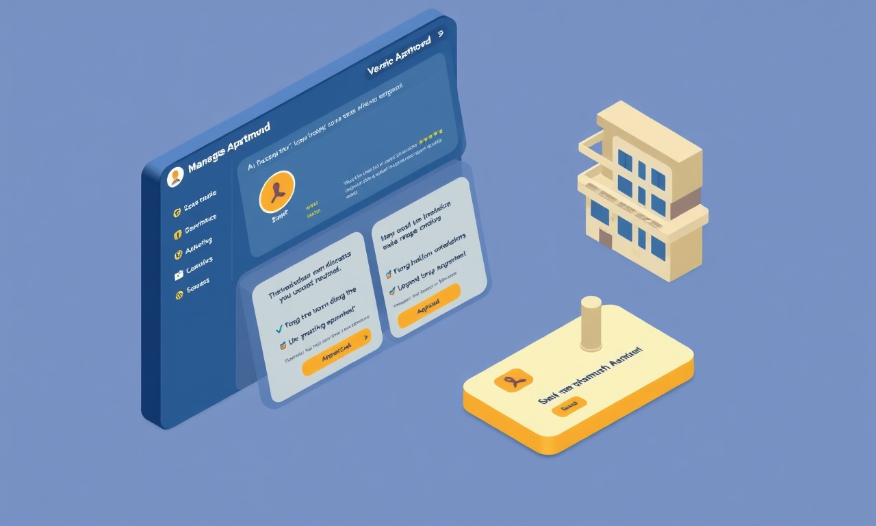 Yapay zeka destekli site yönetim platformunu gösteren izometrik dashboard illüstrasyonu