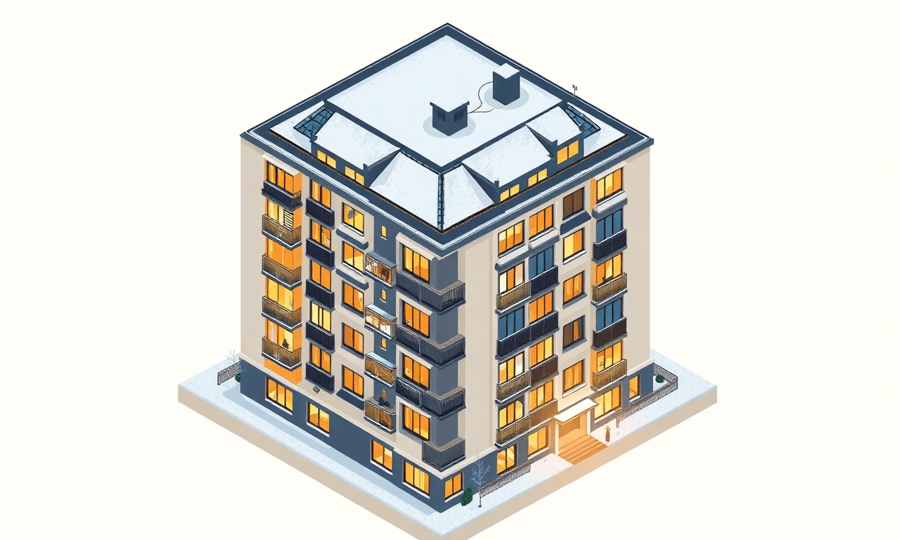 Sarayonu'de kar yağışlı bir kış gününde apartman binası — İç Anadolu konut silueti