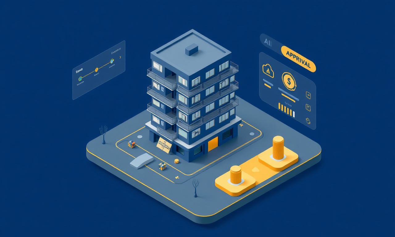 Yapay zeka destekli site yönetim platformunu gösteren izometrik dashboard illüstrasyonu