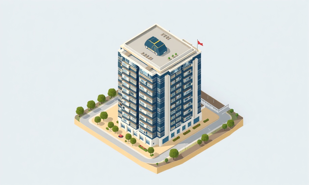 Gediz, Kütahya'da apartman ve site yönetimini temsil eden izometrik mimari illüstrasyon