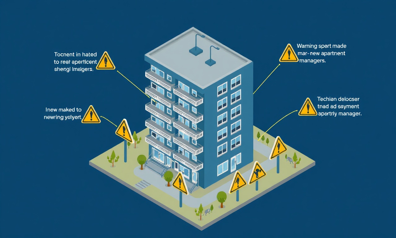 Kütahya'da yeni apartman yöneticilerinin sık yaptığı hataları gösteren izometrik uyarı illüstrasyonu