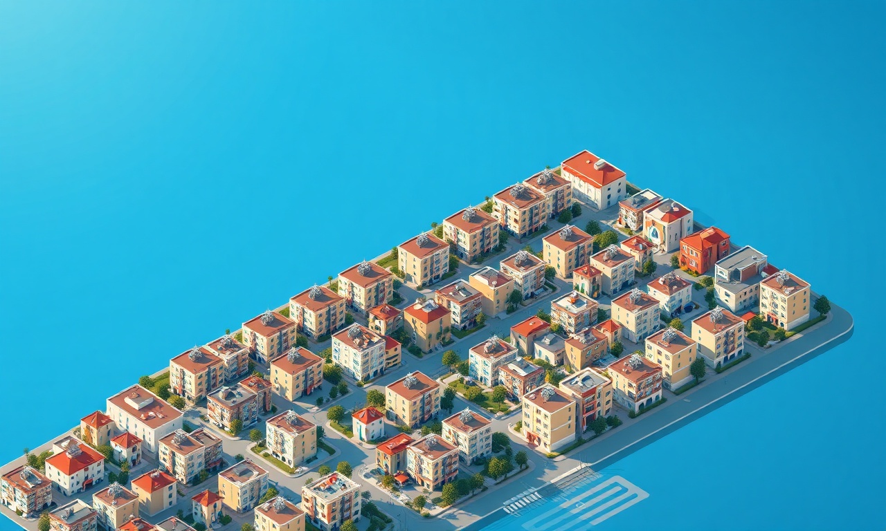 Tavsanli Kütahya ilçesinde konut ve apartman silüeti izometrik illüstrasyon
