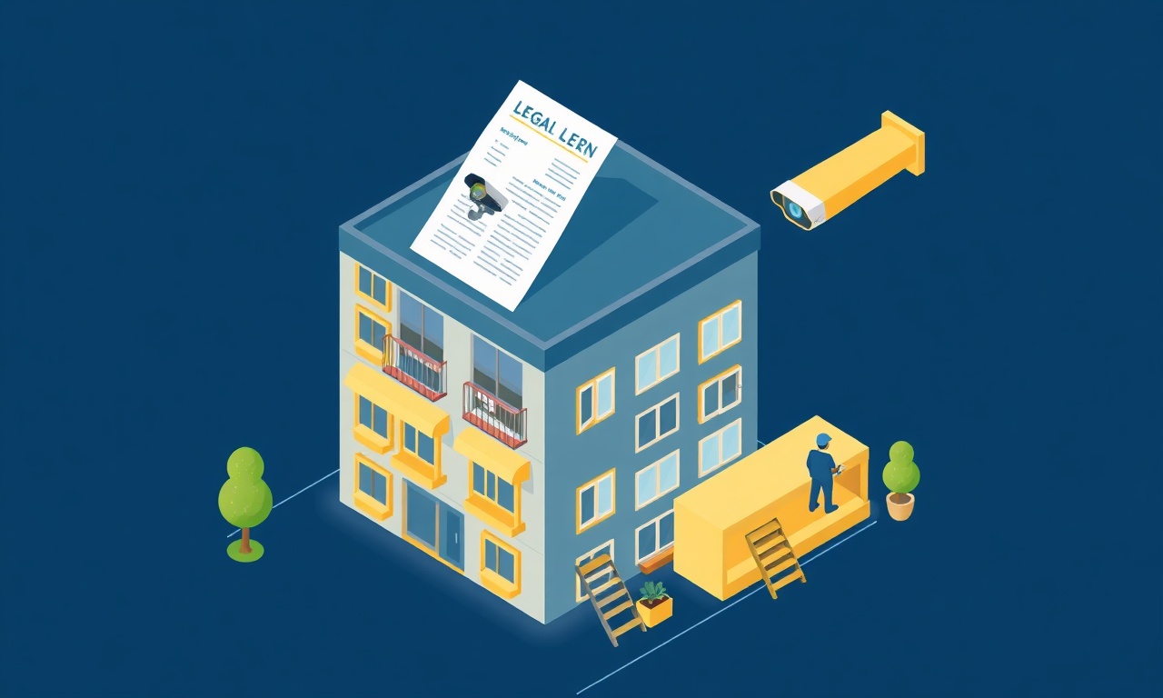 Apartman yönetiminde KVKK kamera uyumu ve iş güvenliği izometrik hukuki uyum görseli