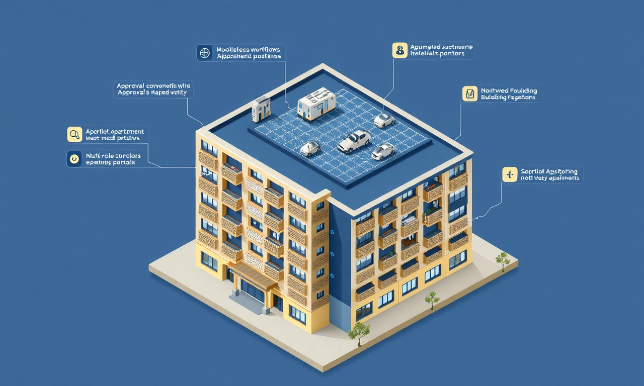 SiteYönetim yapay zeka destekli apartman yönetim paneli ve rol bazlı portal izometrik görseli