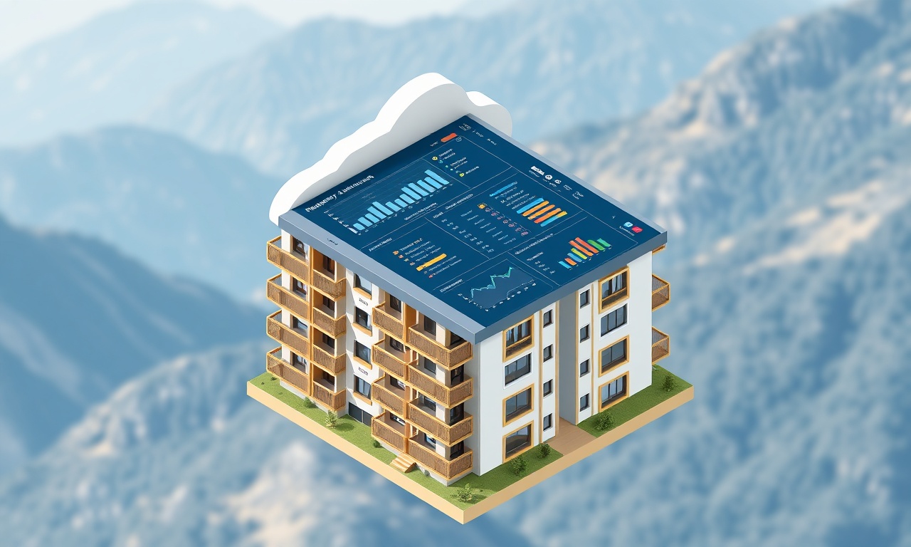 SiteYönetim platformunun bulut tabanlı apartman yönetim arayüzünü gösteren izometrik illüstrasyon