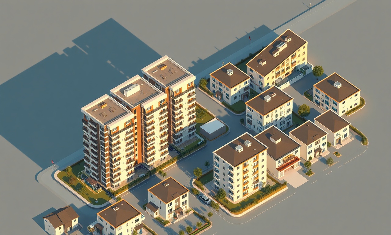 Saruhanli, Manisa'da modern ve eski konut dokusunun bir arada bulunduğu izometrik mahalle görseli