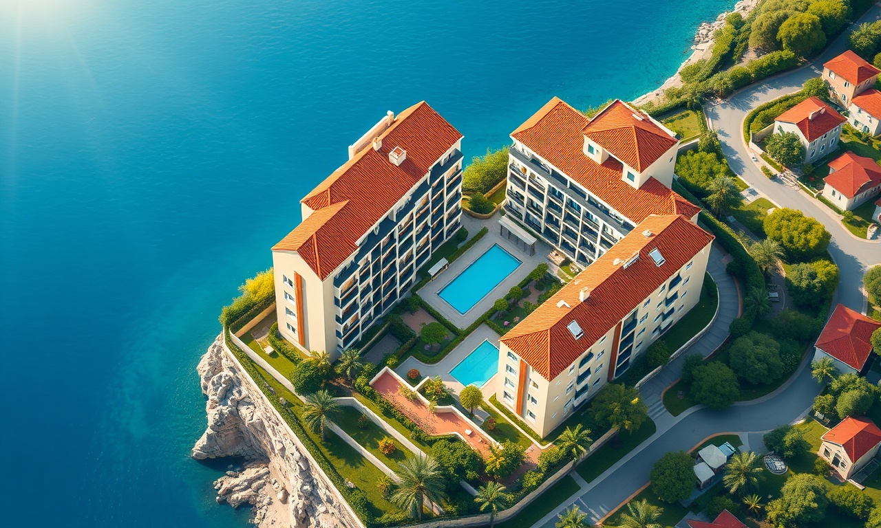 Soma Manisa konut sitesi izometrik görsel, lacivert altın renk paleti