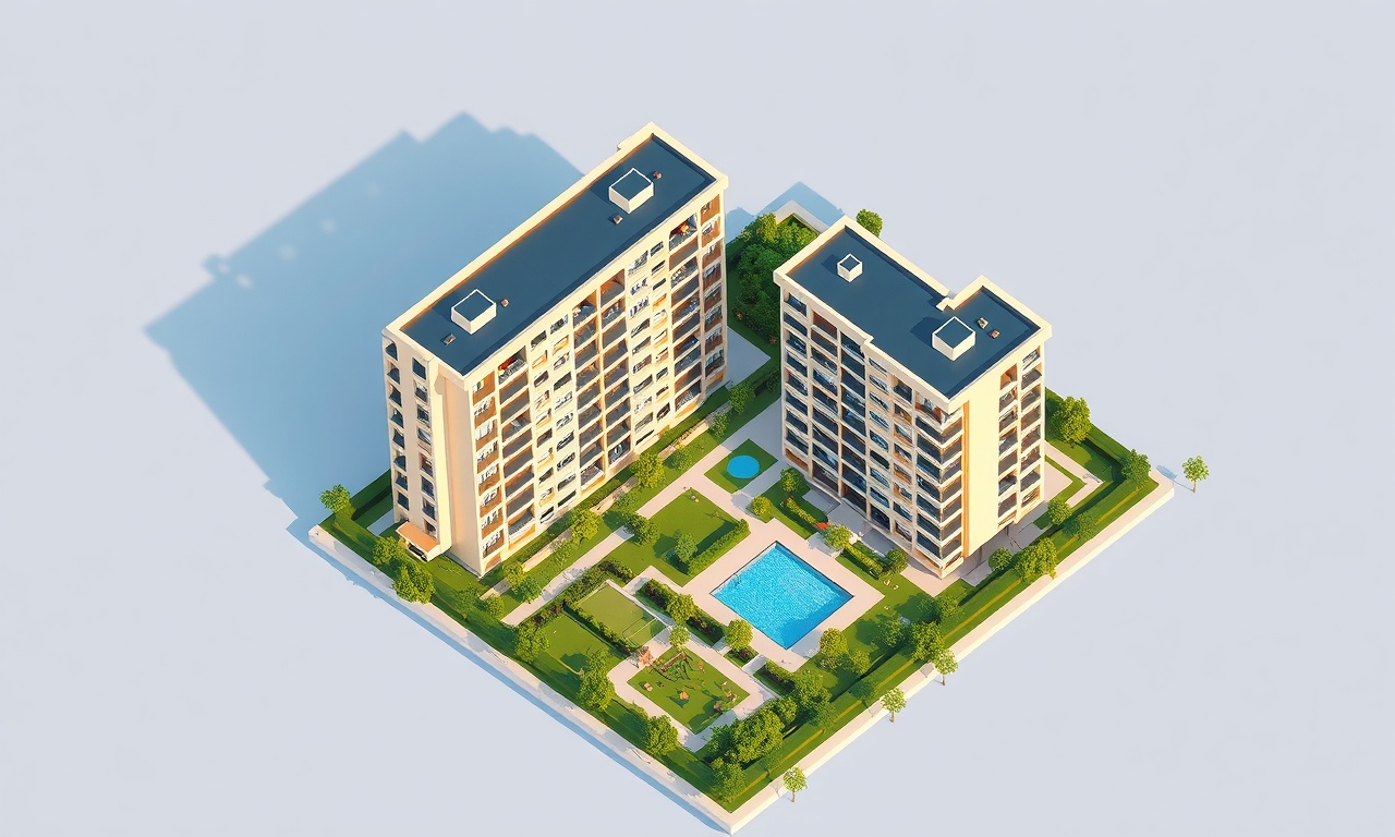 Turgutlu Manisa'da Ege iklimiyle şekillenmiş modern konut sitesi izometrik illüstrasyonu