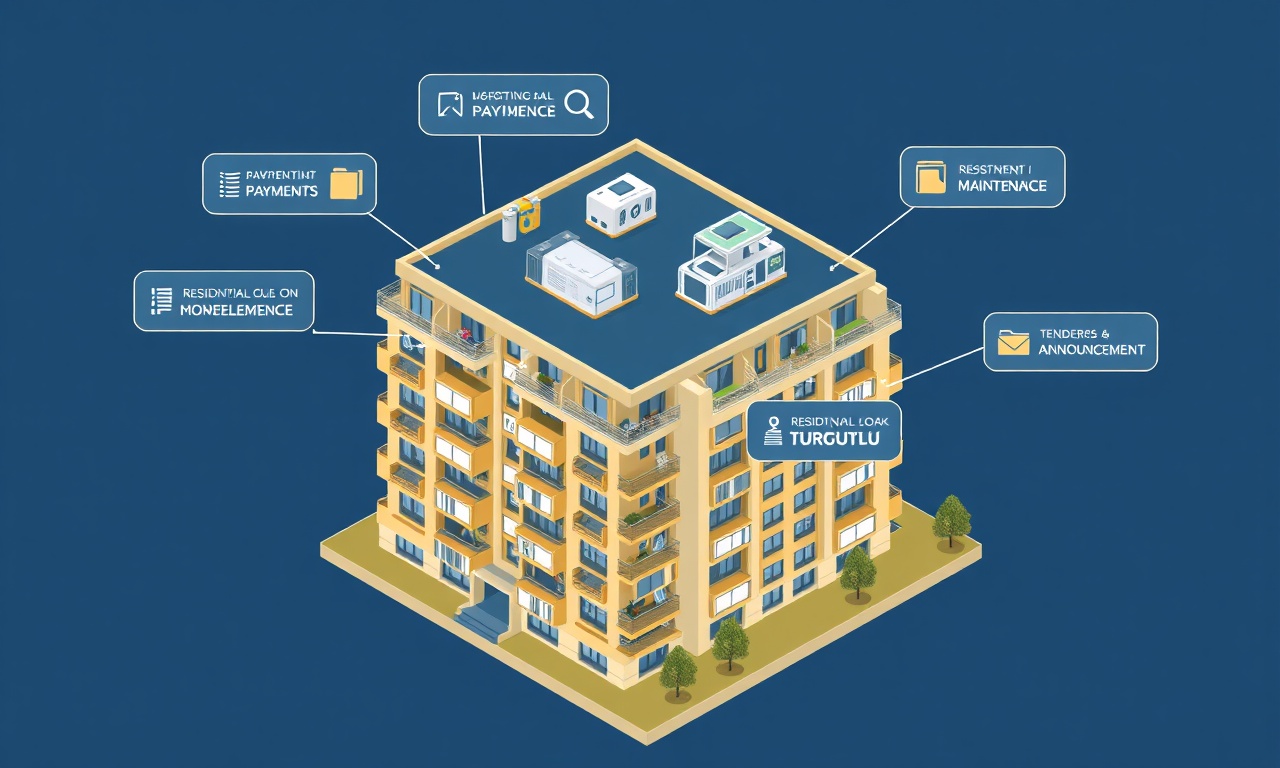 SiteYönetim aidat ve ihale modülleri Turgutlu apartman yönetimi illüstrasyonu