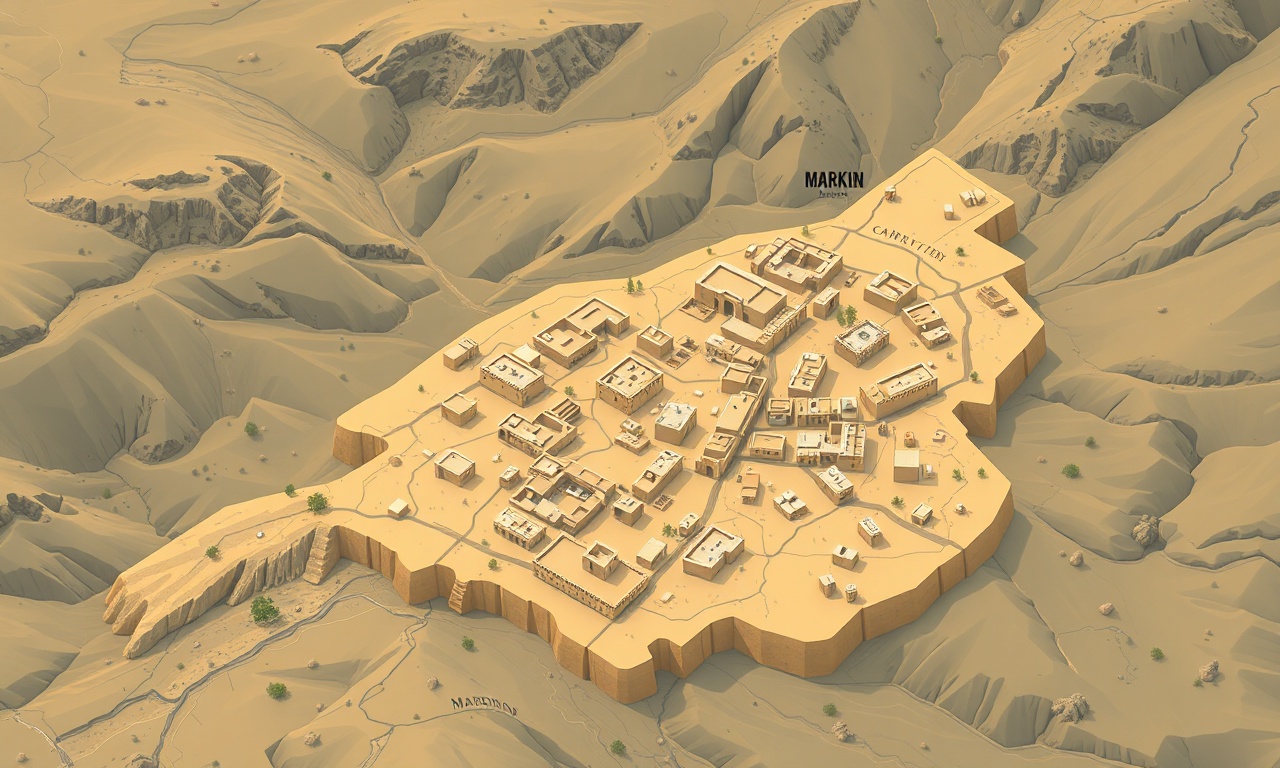 Mardin ili Artuklu ve çevre ilçelerde site yönetimi — izometrik harita illüstrasyonu