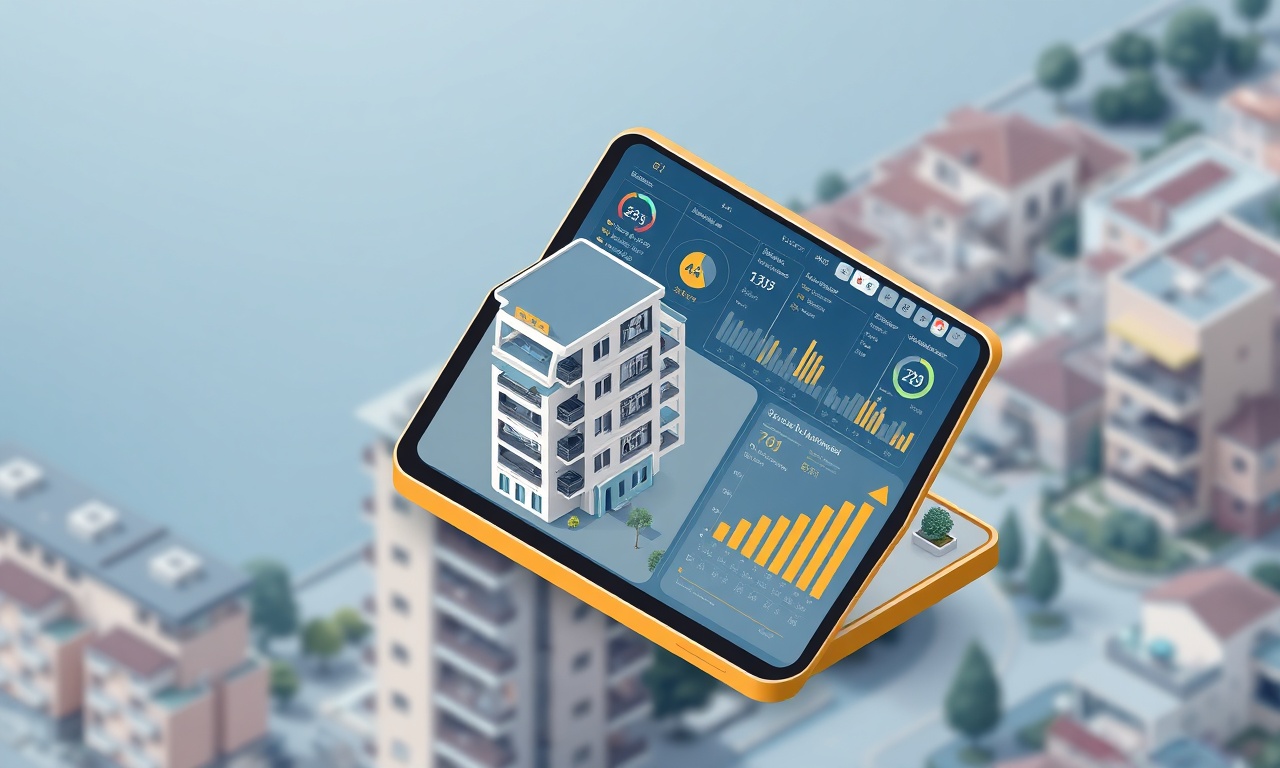 SiteYönetim yapay zeka destekli apartman yönetim paneli — Artuklu için izometrik illüstrasyon