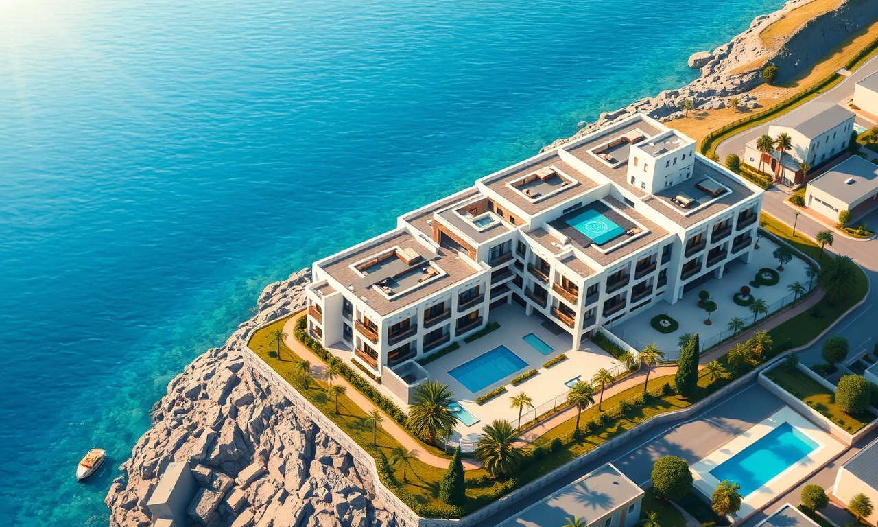 Yenisehir Mersin'de modern sahil konutları ve site yönetimi konsepti