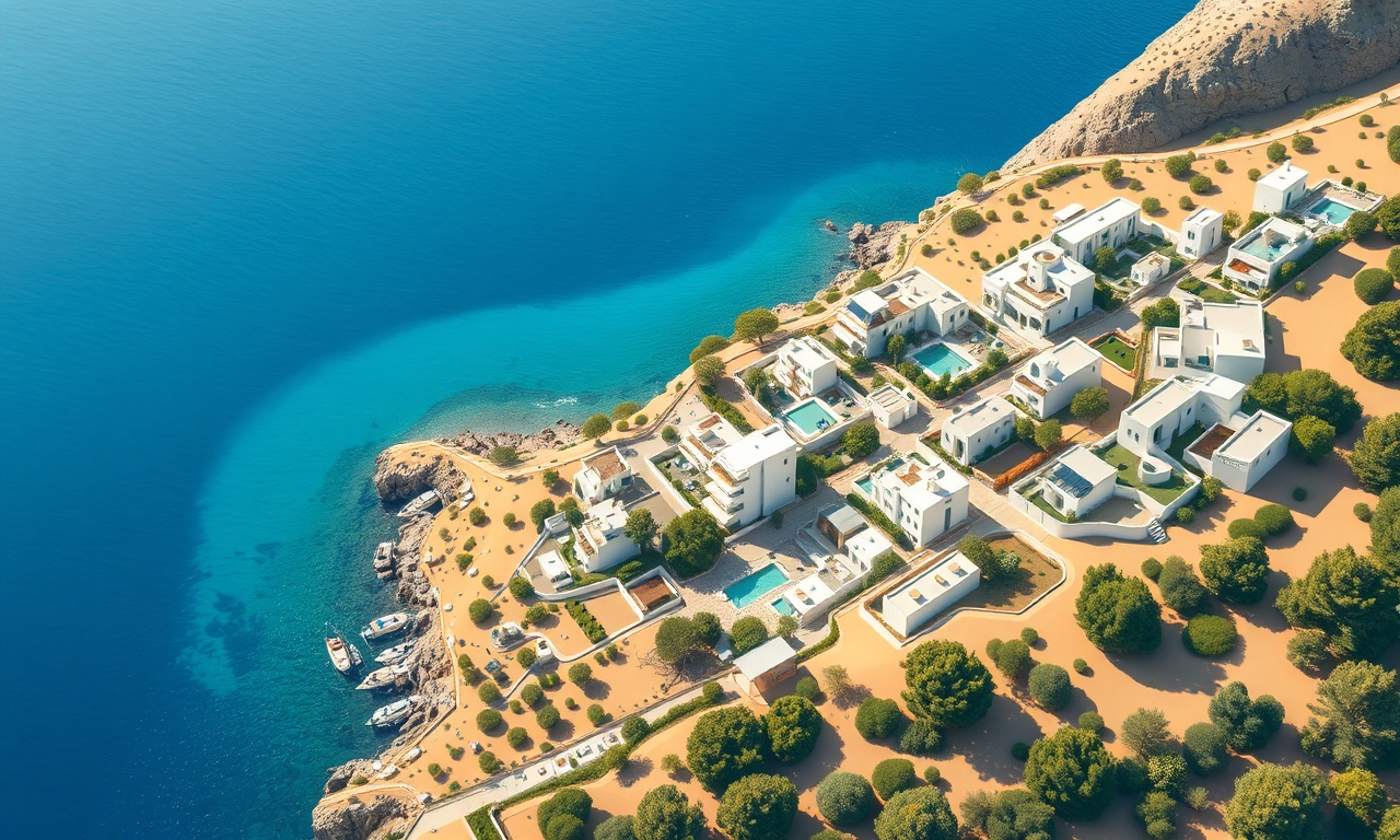 Marmaris kıyısında apartman ve site binaları, Ege'ye bakan beyaz konutlar, lacivert deniz