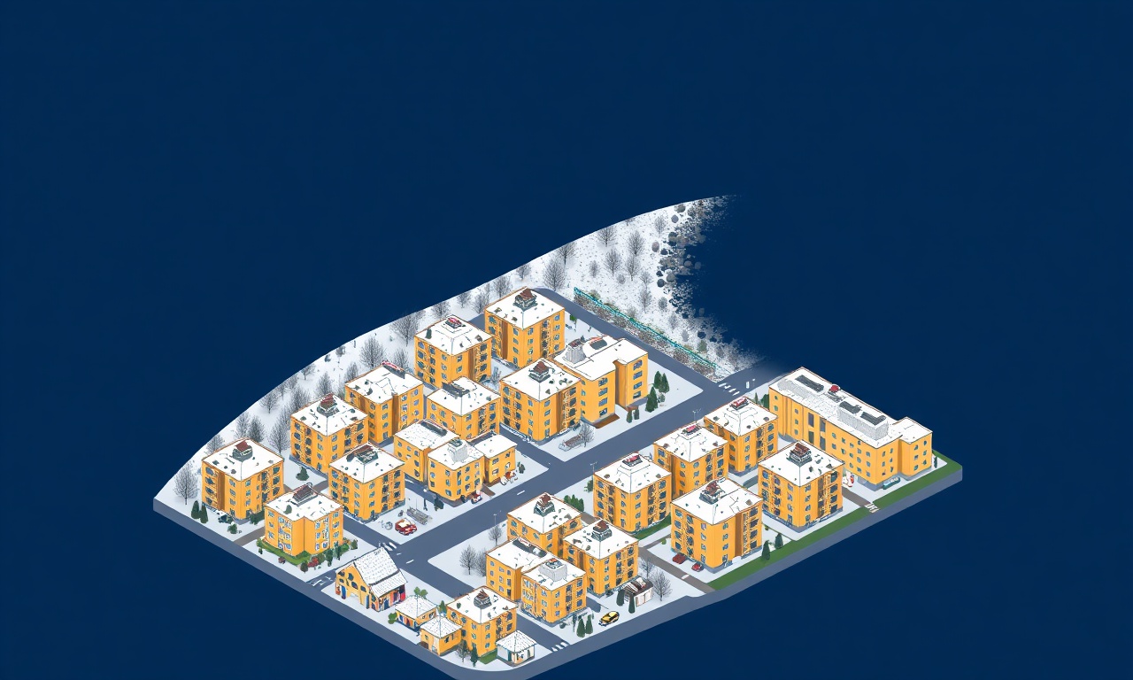 Ulukisla, Niğde — apartman ve site binalarının İç Anadolu dağ manzaralı izometrik çizimi