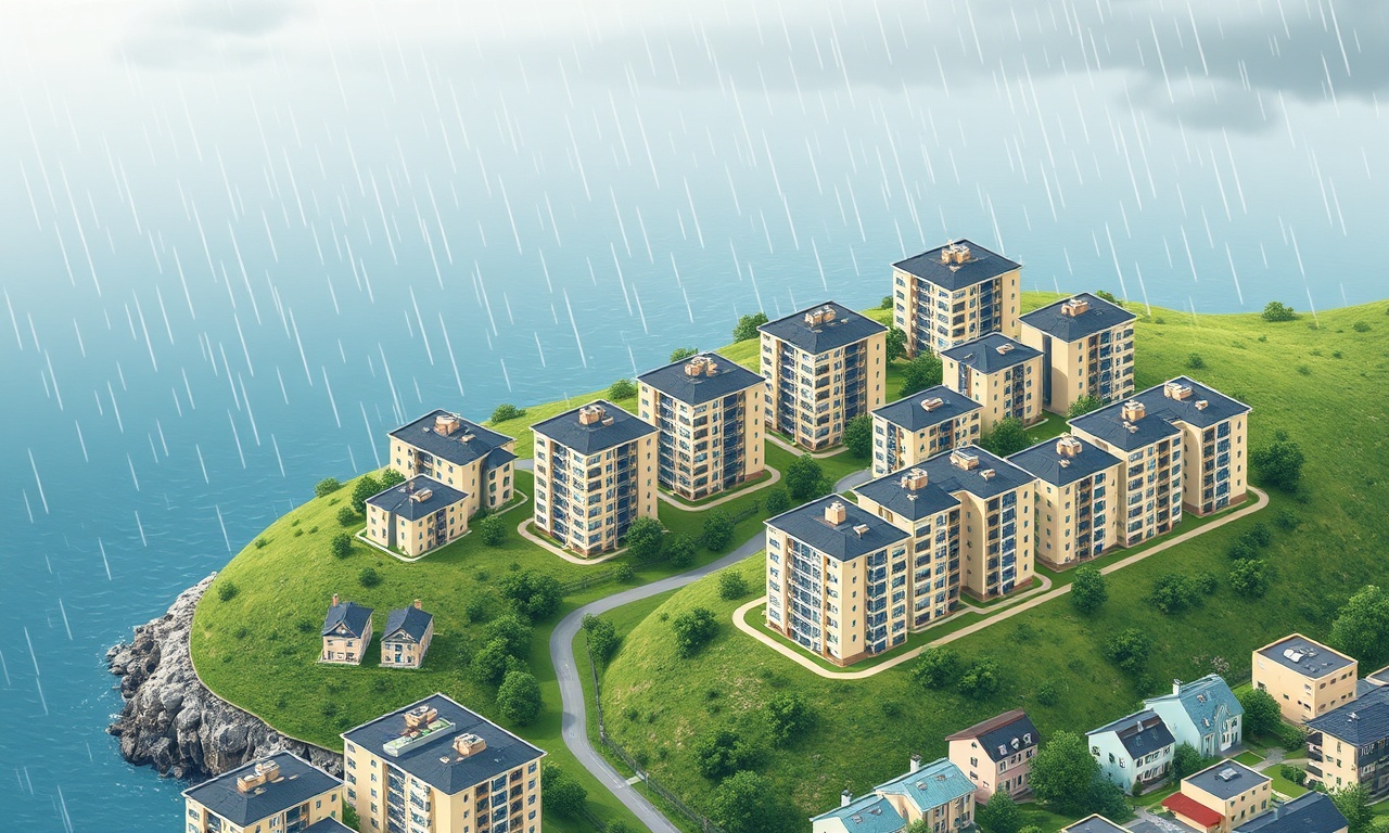 Ordu ili Karadeniz kıyısında modern konut silueti ve yeşil yamaçlarda apartman binaları