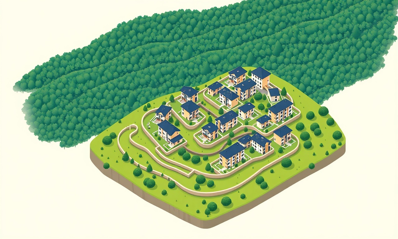 Ulubey, Ordu ilçesinde yeşil tepeler arasında konumlanan apartman ve site binaları izometrik çizimi
