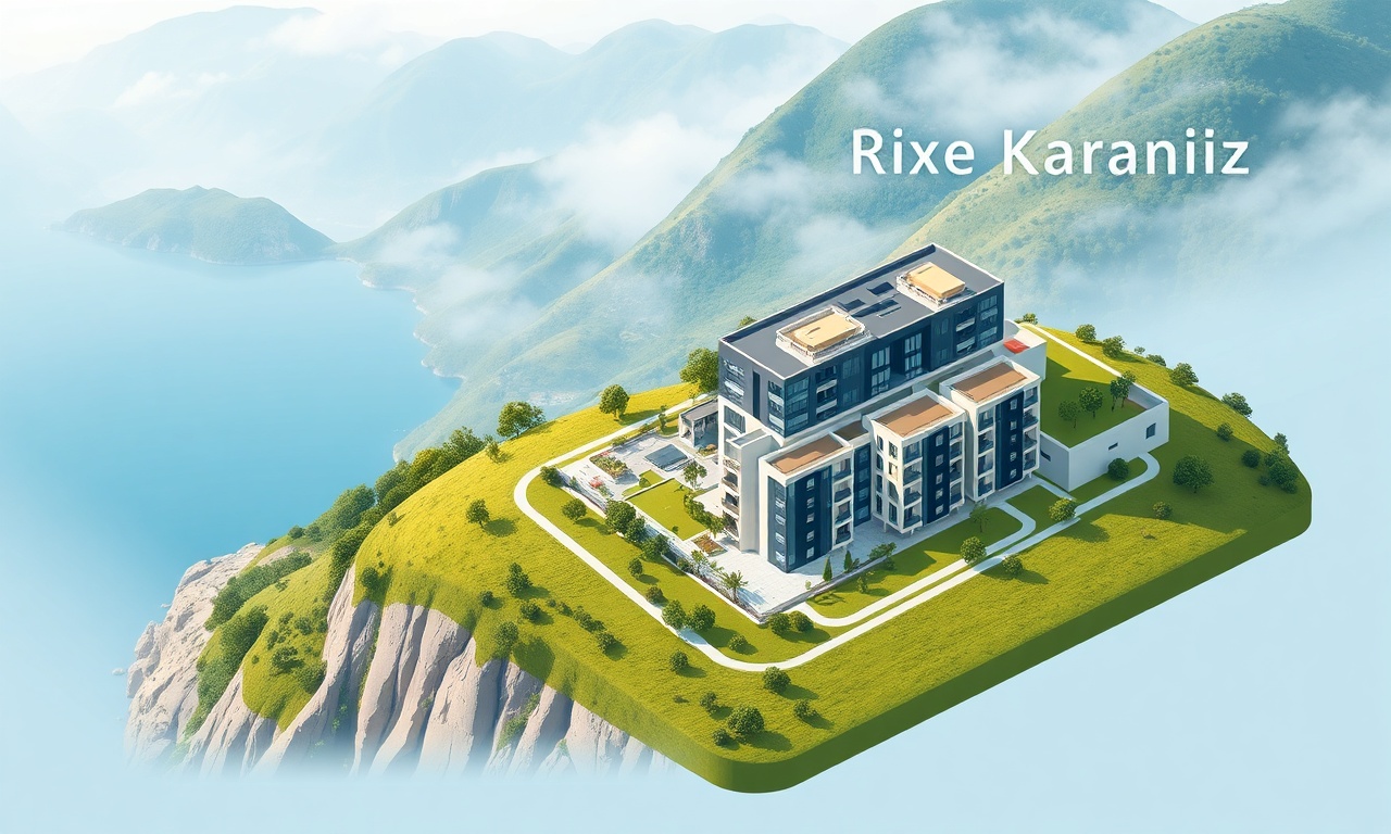 Rize'de yeşil dağ eteklerindeki modern konut sitesi illüstrasyonu