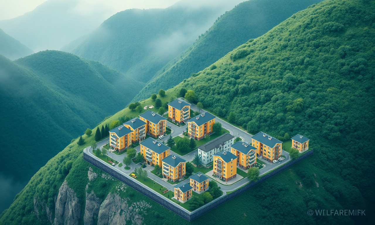 Ikizdere, Rize'de apartman ve konut silueti — yeşil dağlar ve nemli iklim arka planı