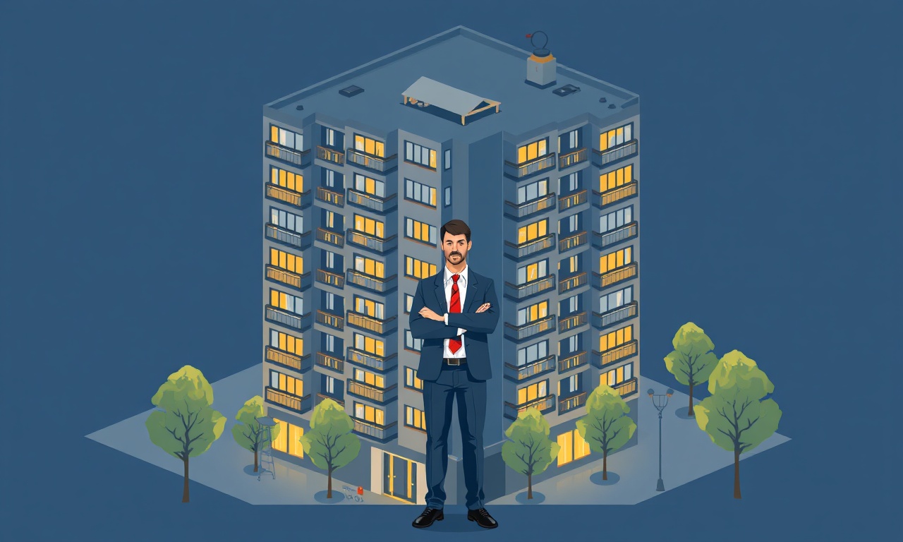 Karapurcek'te bir apartman önünde yeni site yöneticisini simgeleyen izometrik illüstrasyon