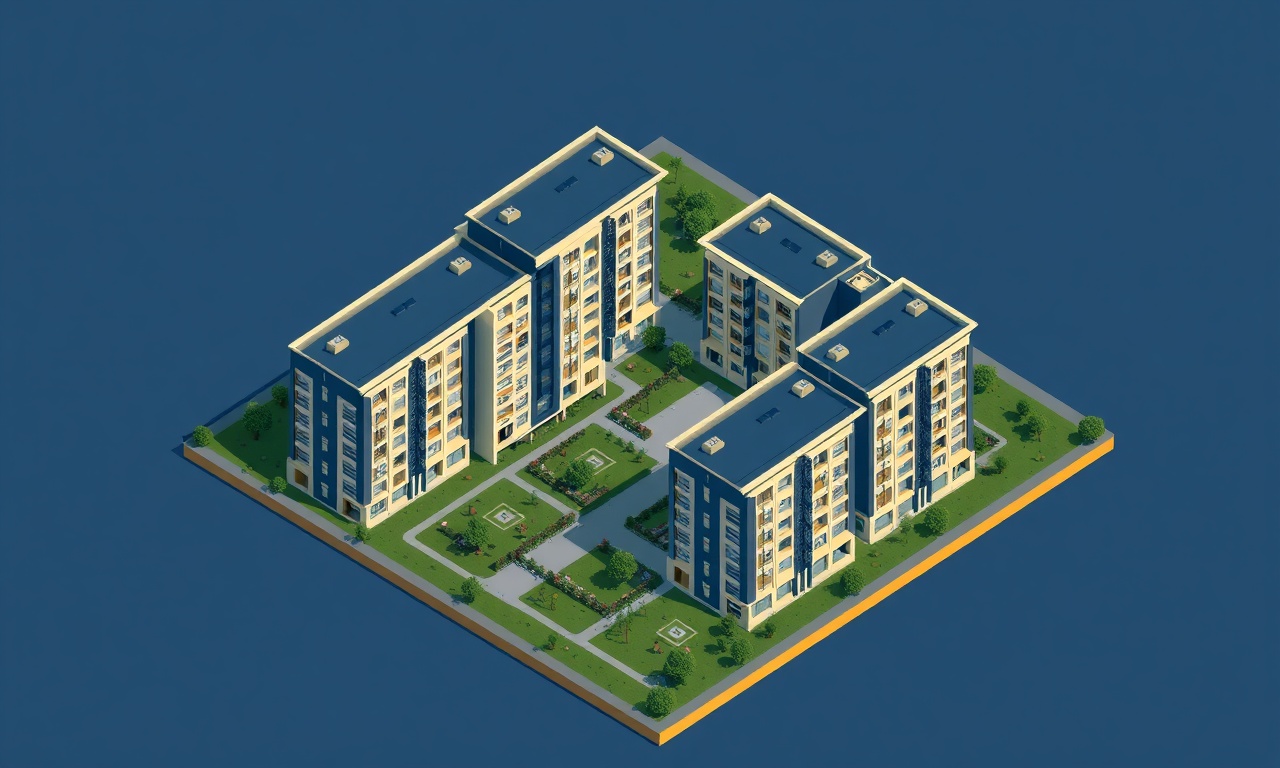 Pamukova Sakarya konut sitesi izometrik illüstrasyon, lacivert ve altın tonları