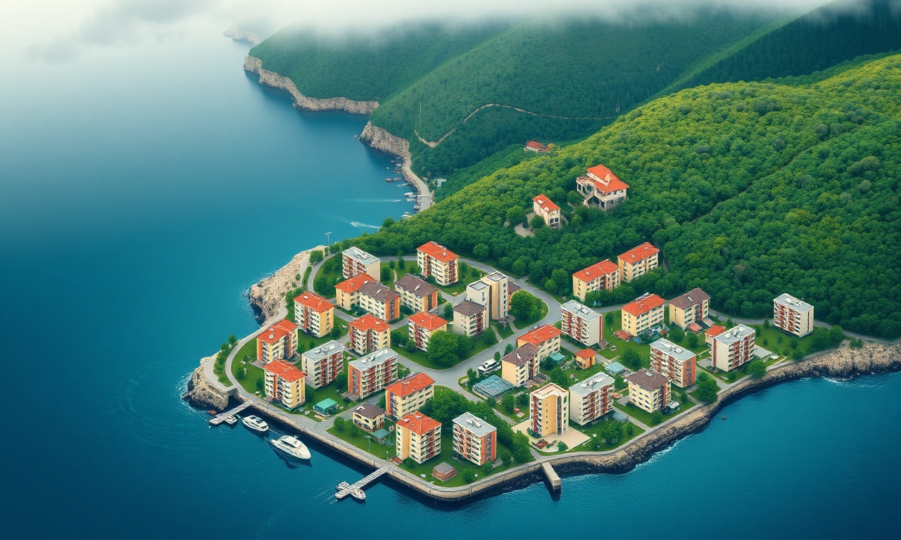 Canik Samsun'da apartman ve site yerleşim dokusu, Karadeniz kıyısı ve yeşil tepeler