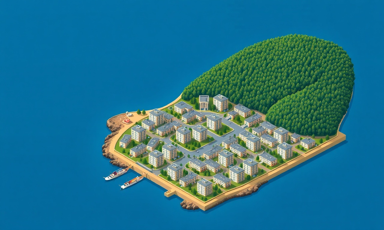 Yakakent Karadeniz kıyısında apartman silueti, izometrik illüstrasyon