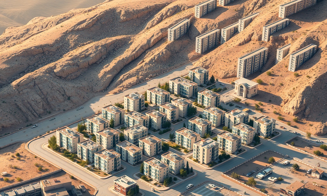 Baykan ilçesi konut dokusu — apartman ve yeni site yapıları, Güneydoğu Anadolu manzarası