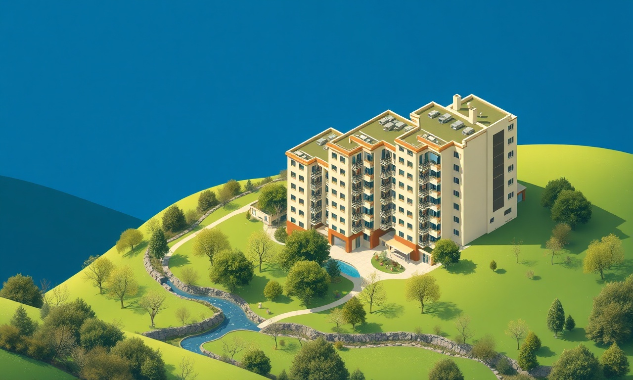 Boyabat Karadeniz bölgesi apartman ve yeşil tepelik manzarası izometrik illüstrasyon