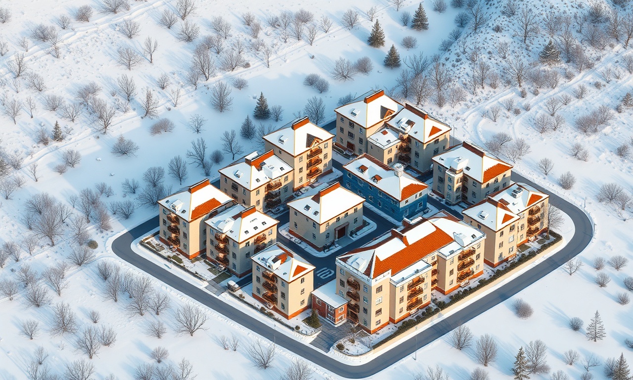 Suşehri Sivas kış manzarasında apartman ve site blokları, lacivert ve altın renk paleti