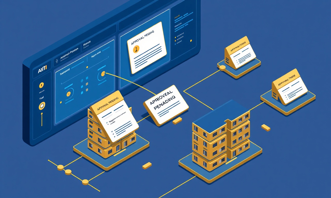AI site yönetim kontrol paneli, onay bekleyen görevler ve apartman modülleri bağlantısı, izometrik illüstrasyon