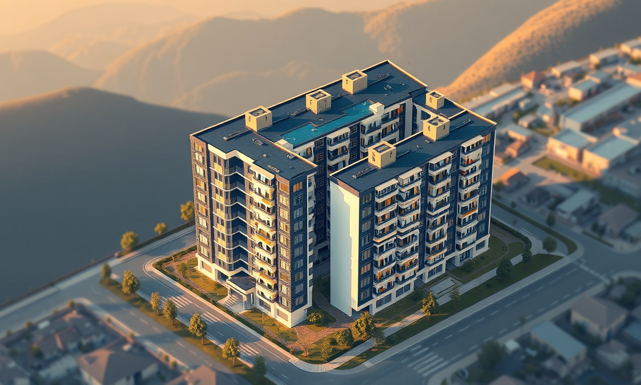 Malkara Tekirdağ'da çok katlı konut sitesi izometrik illüstrasyon