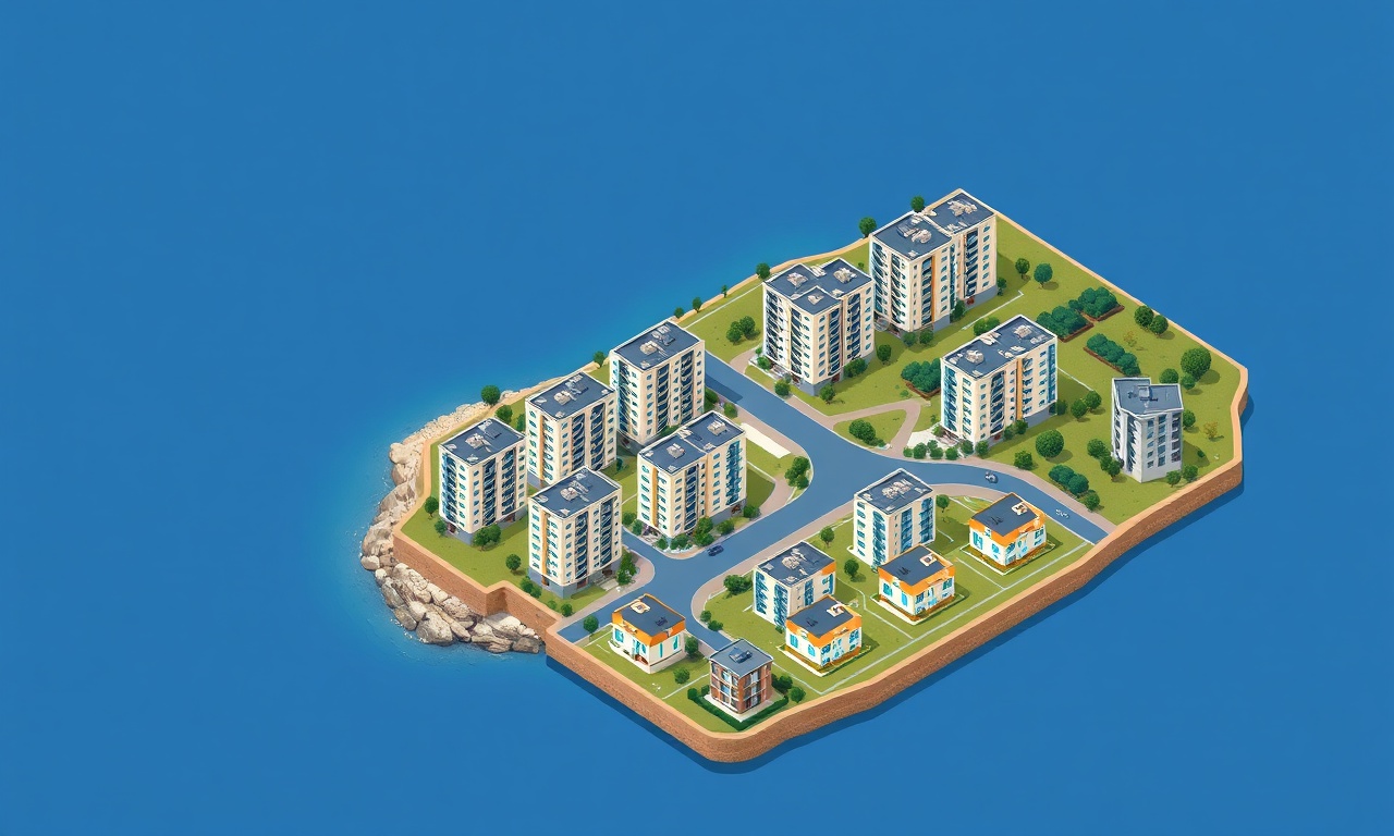 Sarkoy ilçesinde Marmara kıyısına yakın konut dokusu — apartman blokları ve müstakil yapılar, lacivert altın renk paleti