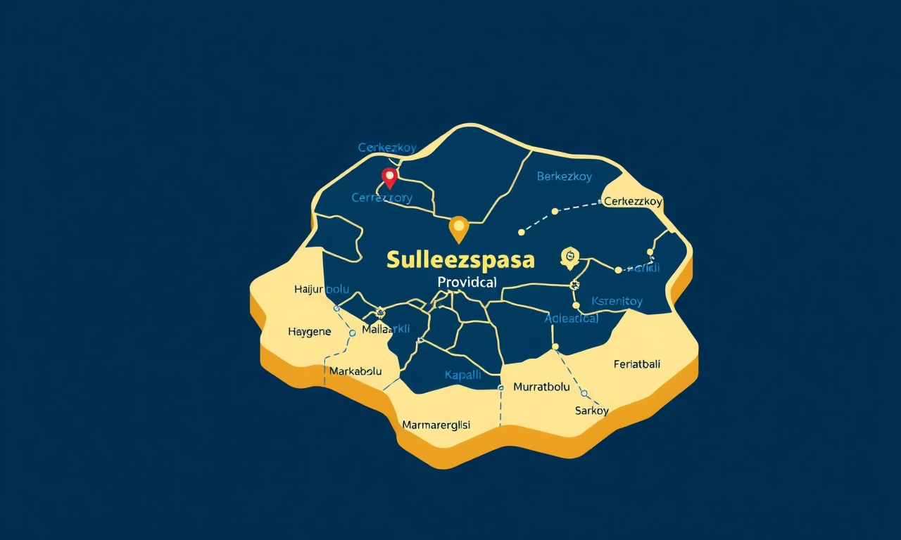 Tekirdağ ili Suleymanpasa ve çevre ilçeler bölge haritası izometrik illüstrasyon