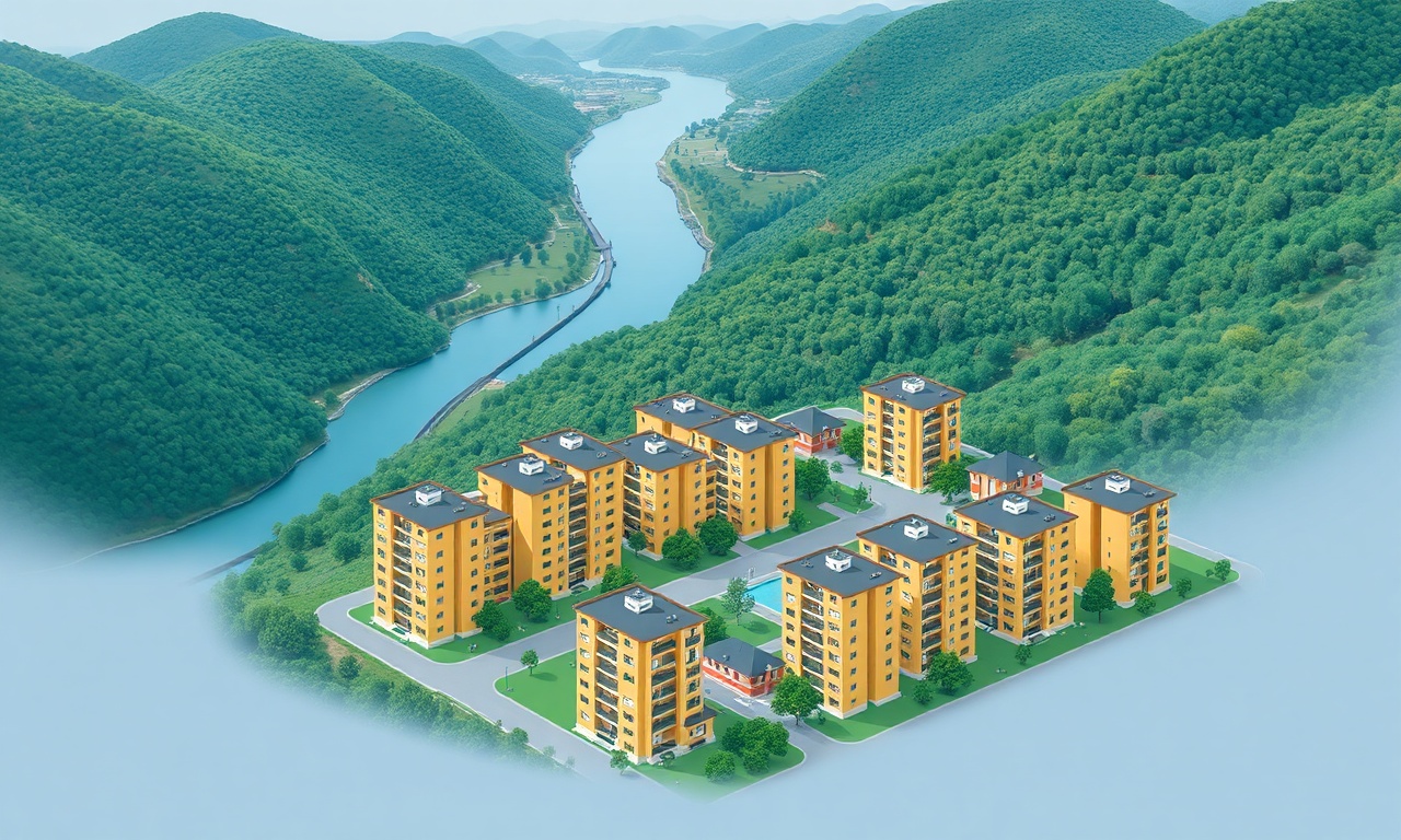 Erbaa ilçesinde apartman ve site yapılarının izometrik görünümü, Karadeniz yeşilliği ve vadi manzarası
