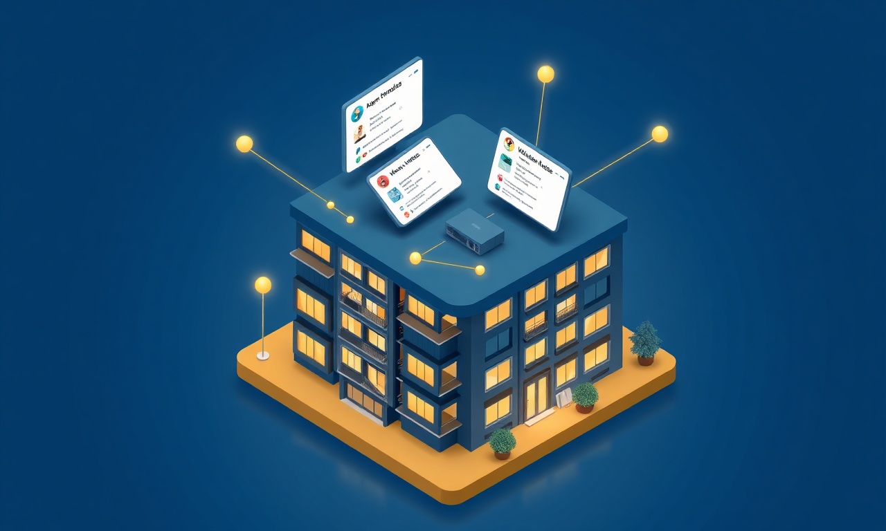Yapay zeka destekli apartman yönetim platformunu ve görev kartlarını gösteren dijital kontrol paneli illüstrasyonu