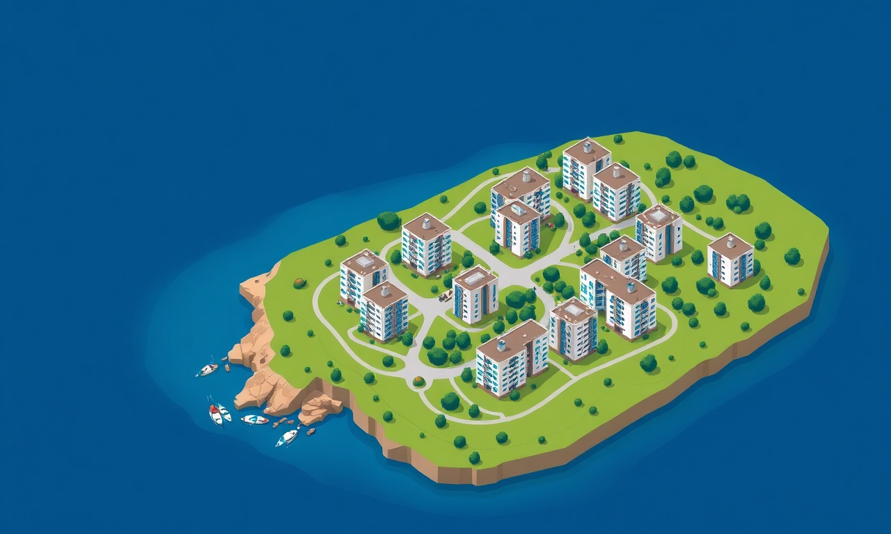 Arakli, Trabzon – Karadeniz kıyısında eğimli arazide sıralanan apartman ve site binaları, lacivert ve altın renkli mimari illüstrasyon