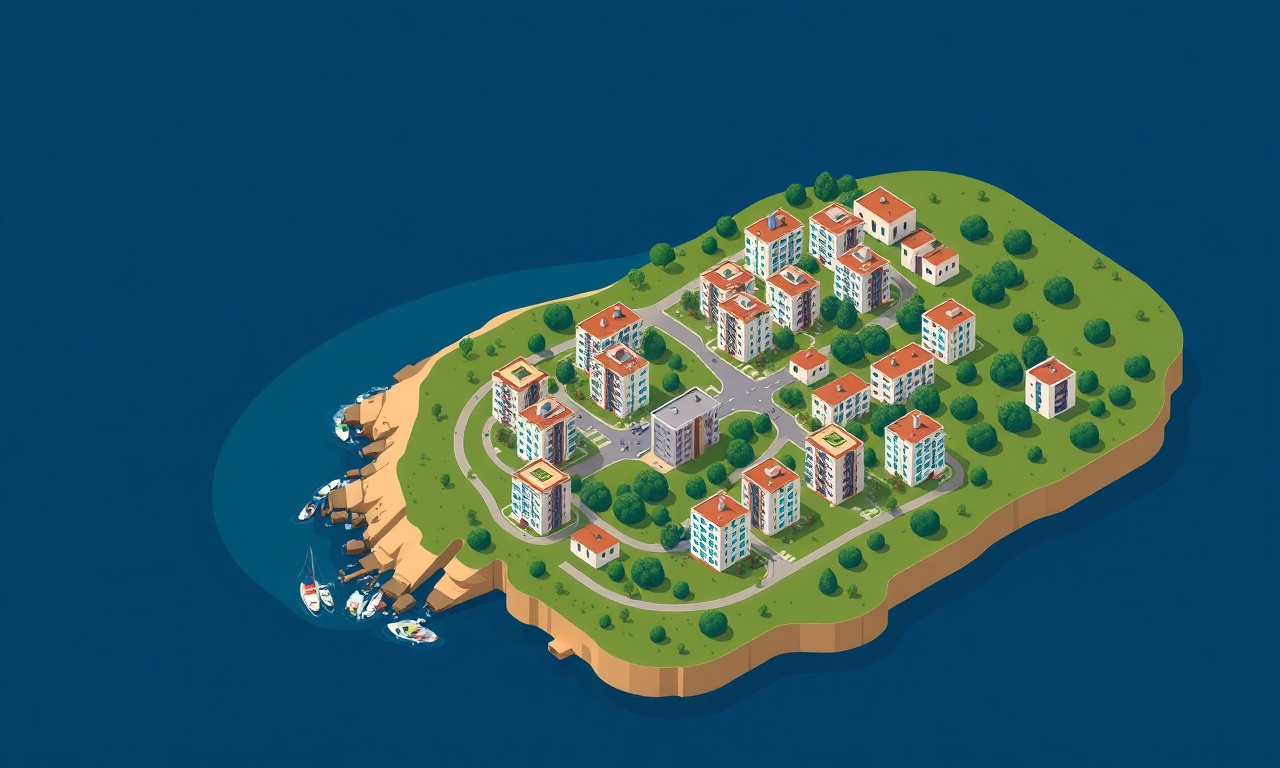Of ilçesinde Karadeniz kıyısına yakın çok katlı apartman binaları ve yeşil yamaçlı kentsel doku, lacivert-altın renk paleti