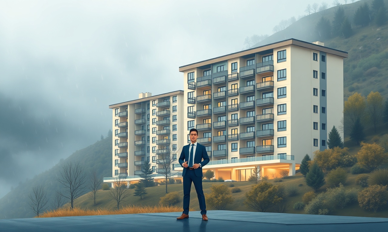 Tonya'da yeni site yöneticisi, Karadeniz iklimine uygun apartman önünde, editöryal illüstrasyon