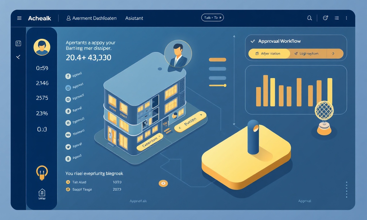AI destekli apartman yönetimi kontrol paneli ve onay iş akışı, editöryal illüstrasyon